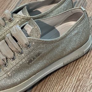 Prada light gold glitter sneakers size 39